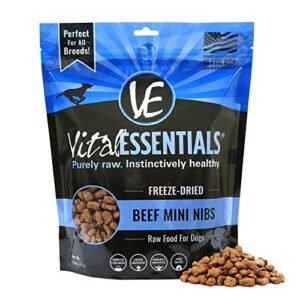 vital essentials freeze dried dog food, beef mini nibs 16 oz