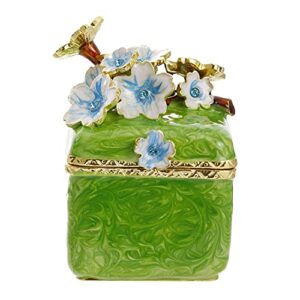 hand painted flower trinket box, hinged enameled jewelry box, unique mini ring earrings jewelry organizer, vintage bejeweled storage, figurine collectible keepsake home decor (flowers-4)