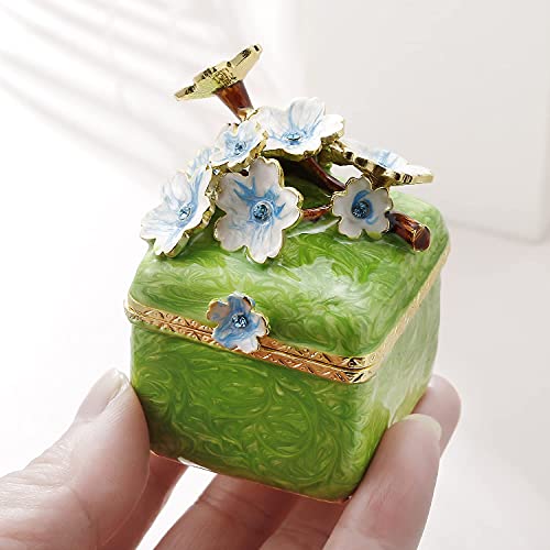 Hand Painted Flower Trinket Box, Hinged Enameled Jewelry Box, Unique Mini Ring Earrings Jewelry Organizer, Vintage Bejeweled Storage, Figurine Collectible Keepsake Home Decor (Flowers-4)
