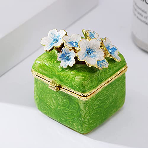 Hand Painted Flower Trinket Box, Hinged Enameled Jewelry Box, Unique Mini Ring Earrings Jewelry Organizer, Vintage Bejeweled Storage, Figurine Collectible Keepsake Home Decor (Flowers-4)
