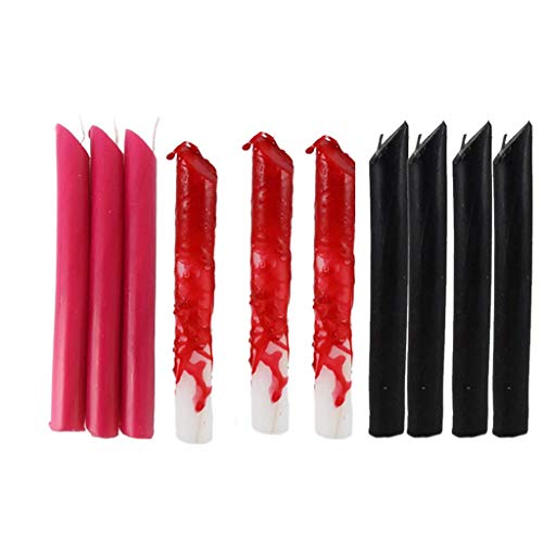 Candlestock Witch's Spooky Halloween Spell Drip Candle Bundle - Assortment of 10 Red White Black Dripping Candle Sticks