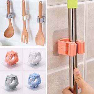 8pcs broom holder wall mount , no drilling self adhesive broom holder, broom and mop organizer holer cleaning supplies organizer（2blue/2white/2pink/2grey)