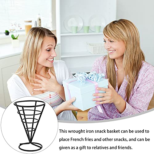 Yardwe French Fries Stand Cone Black Metal Diner Stand Holds French Fries for Home Parties/Backyard Picnics/Outdoor Events/Appetizers