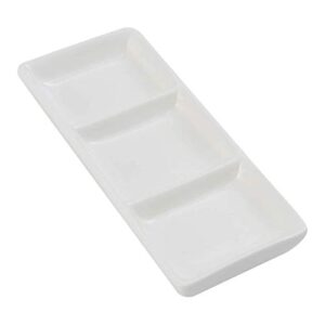 1pc mini white ceramic rectangular 3 compartment appetizer serving tray 6.9 x 3.0inch divided spices vinegar nuts snack sauce dishes for home kitchen restaurant