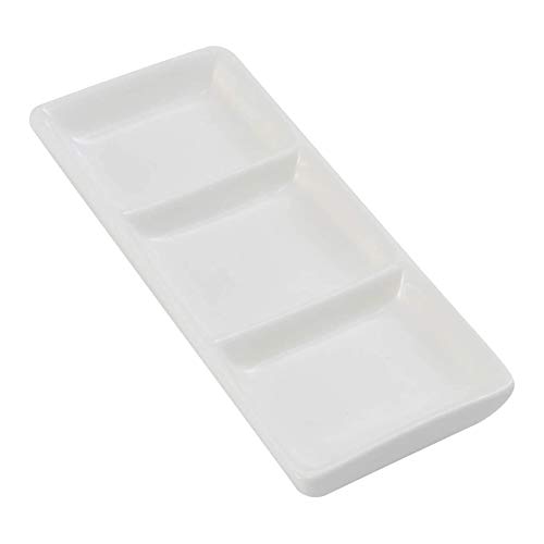 1PC Mini White Ceramic Rectangular 3 Compartment Appetizer Serving Tray 6.9 X 3.0inch Divided Spices Vinegar Nuts Snack Sauce Dishes for Home Kitchen Restaurant