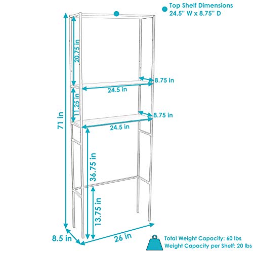 Sunnydaze 3-Tier Over-The-Toilet Storage Shelf - Industrial Style with Freestanding Open Shelves with Veneer Finish and Black Iron Frame - Etagere Bathroom Space-Saver Organizer - 71-Inch - Oak Gray