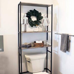 Sunnydaze 3-Tier Over-The-Toilet Storage Shelf - Industrial Style with Freestanding Open Shelves with Veneer Finish and Black Iron Frame - Etagere Bathroom Space-Saver Organizer - 71-Inch - Oak Gray