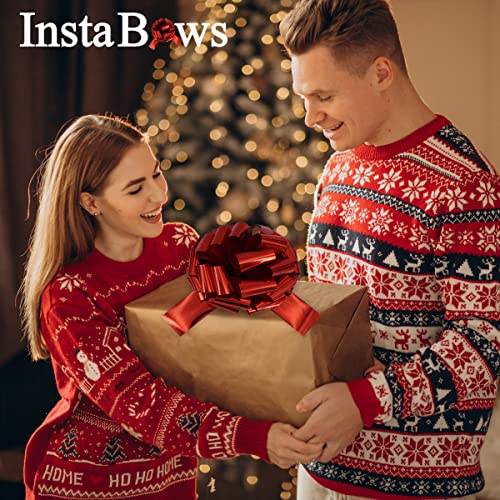 InstaBows Extra-Large 12" Pull Bow - Make a Statement with a Big Bow for Present - Perfect Large Gift Bow for Bikes, Appliances, Showers, Table Decorations & Events (Metallic Red)