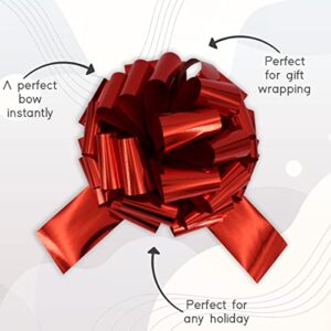 InstaBows Extra-Large 12" Pull Bow - Make a Statement with a Big Bow for Present - Perfect Large Gift Bow for Bikes, Appliances, Showers, Table Decorations & Events (Metallic Red)