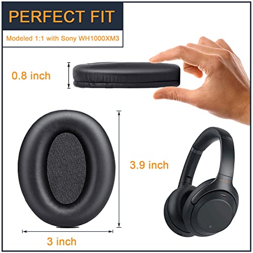 Earpads for Sony WH-1000XM3, A Pair of Replacement Ear Cushion Pads with Protein Leather and Memory Foam for Sony WH 1000XM3 Noise canceling Stereo Headset, Black