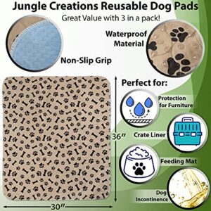 JUNGLE CREATIONS Washable Pee Pads for Dogs (3-Pack) Reusable Waterproof Potty Training Mats for Puppy Playpen, Whelping Box, Crate Liner for Small, Medium, Large, and XL Pets (30" x 36")