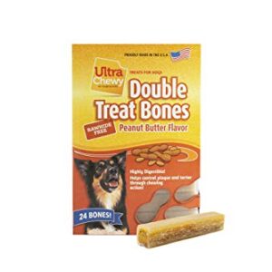 Ultra Chewy Double Treat Bones, Dog Treats, Made in The USA, Healthy Treats, Easy to Digest, Promotes Dental Health, Peanut Butter Flavor (24 Count)