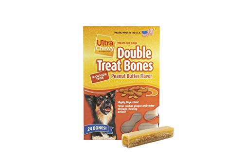 Ultra Chewy Double Treat Bones, Dog Treats, Made in The USA, Healthy Treats, Easy to Digest, Promotes Dental Health, Peanut Butter Flavor (24 Count)