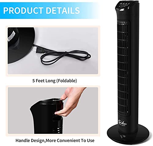 Simple Deluxe 32’’ Electric Oscillating Tower Fan with Remote Control for Indoor, Bedroom and Home Office, Black