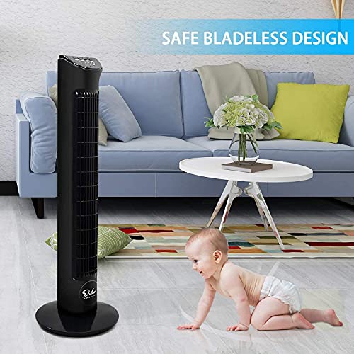 Simple Deluxe 32’’ Electric Oscillating Tower Fan with Remote Control for Indoor, Bedroom and Home Office, Black