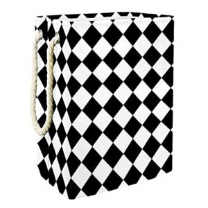 art black white square checkerboard large laundry hamper with easy carry handle, waterproof collapsible laundry basket for storage bins kids room home organizer