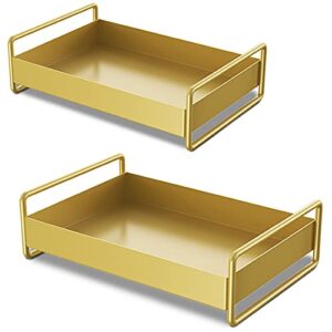 zoofox set of 2 decorative gold serving tray, vintage coffee table tray with handles, 13"/10" l metal vanity storage holder breakfast tray for dessert, perfume, fruit, jewelry, skin care, rectangular