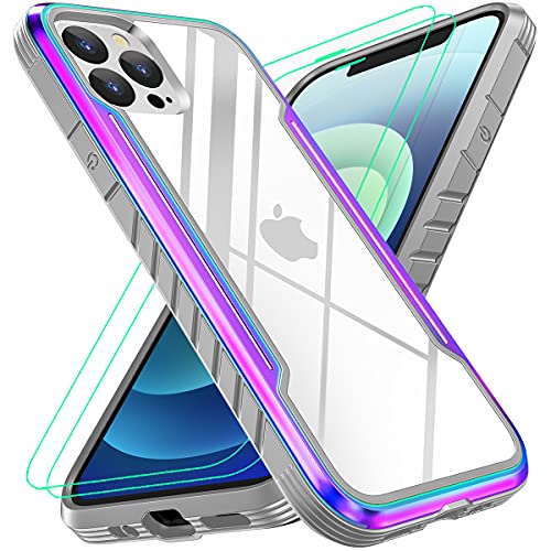 Sicher Designed for iPhone 12 Pro Max Case 6.7 Inch, Military Protective, Color Changing Durable Aluminum Frame, with [2 x Tempered Glass Screen Protector], 6.6Ft Drop Tested, Shockproof, Iridescent