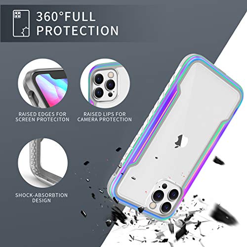 Sicher Designed for iPhone 12 Pro Max Case 6.7 Inch, Military Protective, Color Changing Durable Aluminum Frame, with [2 x Tempered Glass Screen Protector], 6.6Ft Drop Tested, Shockproof, Iridescent