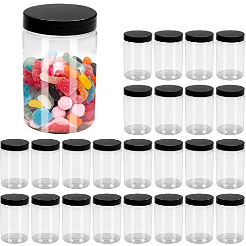 Accguan 25Pack 8oz Plastic Jar Storage Container with Black Lids Airtight Clear Wide-mouth Slime Storage Jars for Cosmetic Cream Light Clay