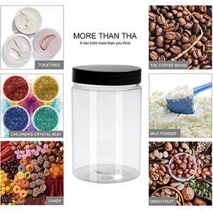 Accguan 25Pack 8oz Plastic Jar Storage Container with Black Lids Airtight Clear Wide-mouth Slime Storage Jars for Cosmetic Cream Light Clay