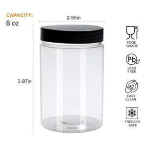 Accguan 25Pack 8oz Plastic Jar Storage Container with Black Lids Airtight Clear Wide-mouth Slime Storage Jars for Cosmetic Cream Light Clay