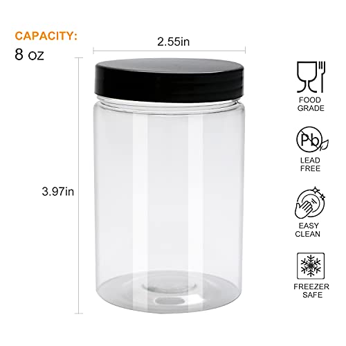 Accguan 25Pack 8oz Plastic Jar Storage Container with Black Lids Airtight Clear Wide-mouth Slime Storage Jars for Cosmetic Cream Light Clay