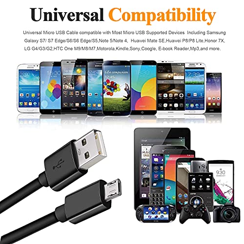 KAHEAUM Micro USB Cable 10ft High Speed Data Transfer Fast Charging Android Phone Charger Cord for Kindle Fire Samsung Galaxy Note 5 4 S6 Edge J7 J7V J5 J3 LG E4 E5 E6 Tablet PS4 Xbox Car-Black