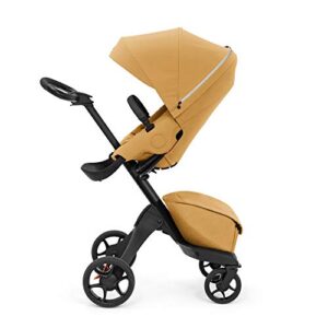 stokke xplory x, golden yellow - luxury stroller - adjustable for both baby & parents' comfort - padding, harness & reflective zipper for added safety - folds in one step