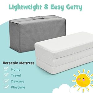 BABY JOY Pack n Play Baby Mattress Pad, 3'' Thick Foldable Mini Toddler 38''x26'' Crib Mattress w/Carrying Bag, Removable Zippered Cover, Portable Playard Mattress for Baby Toddlers