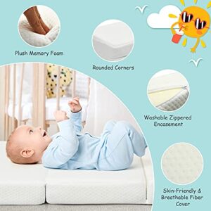 BABY JOY Pack n Play Baby Mattress Pad, 3'' Thick Foldable Mini Toddler 38''x26'' Crib Mattress w/Carrying Bag, Removable Zippered Cover, Portable Playard Mattress for Baby Toddlers