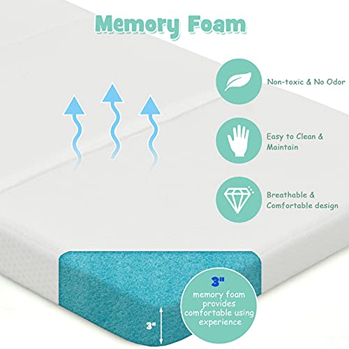 BABY JOY Pack n Play Baby Mattress Pad, 3'' Thick Foldable Mini Toddler 38''x26'' Crib Mattress w/Carrying Bag, Removable Zippered Cover, Portable Playard Mattress for Baby Toddlers