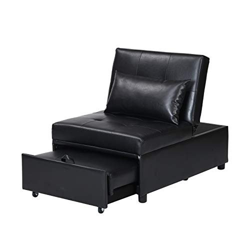 Voefen 4 in 1 Multi-Functional Black Faux Leather Sofa Bed Convertible Adjustable Backrest for Small Room,Dorms, Apartments, Studios,Office ORW31123889-7218-1521153611 39.76(L)*26.77(W)*29.92(H)