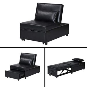 Voefen 4 in 1 Multi-Functional Black Faux Leather Sofa Bed Convertible Adjustable Backrest for Small Room,Dorms, Apartments, Studios,Office ORW31123889-7218-1521153611 39.76(L)*26.77(W)*29.92(H)