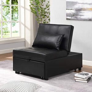 Voefen 4 in 1 Multi-Functional Black Faux Leather Sofa Bed Convertible Adjustable Backrest for Small Room,Dorms, Apartments, Studios,Office ORW31123889-7218-1521153611 39.76(L)*26.77(W)*29.92(H)