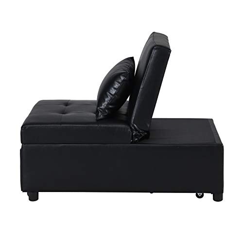 Voefen 4 in 1 Multi-Functional Black Faux Leather Sofa Bed Convertible Adjustable Backrest for Small Room,Dorms, Apartments, Studios,Office ORW31123889-7218-1521153611 39.76(L)*26.77(W)*29.92(H)