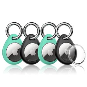 syncwire 4-pack airtag case with key ring - scratch-resistant silicone protective covers - anti-lost keychains for wallet, luggage, pet collar - compatible with apple airtags - black & green