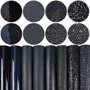 8 pieces 8x12 inch faux leather sheets black fine chunky glitter metallic litchi patent holographic embossing skin texture fabric for bows earrings making
