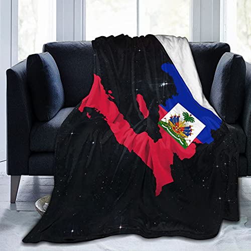 Throw Blanket Flag Map of Haiti Ultra-Soft Micro Fleece Blanket for Couch Sofa Bed Living Room 60"X50"