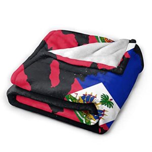 Throw Blanket Flag Map of Haiti Ultra-Soft Micro Fleece Blanket for Couch Sofa Bed Living Room 60"X50"