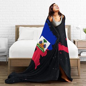 Throw Blanket Flag Map of Haiti Ultra-Soft Micro Fleece Blanket for Couch Sofa Bed Living Room 60"X50"