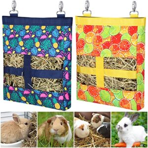 2 pieces guinea pig hay bag washable pet rabbit hay feeder bag with 2 holes cute small animal hanging feeder sack storage for rabbit guinea pig chinchilla hamster small pets (flamingo, orange)