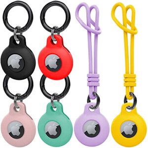 kanya silicone case compatible with airtag,6 pack soft anti-scratch shockproof protective skin cover holder keychain carabiner for apple (black+red+pink+light green+light purple+yellow),6 packs