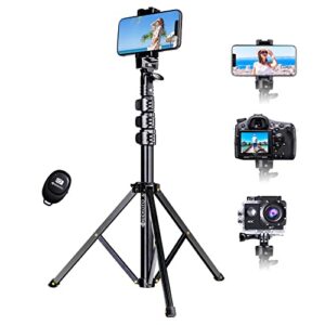 geekoto cell phone tripod: extendable phone tripod,selfie stick with remote,heavy-duty aluminum built,for iphone&android phone/camera/gopro