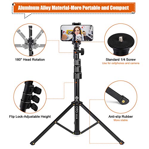 Geekoto Cell Phone Tripod: Extendable Phone Tripod,Selfie Stick with Remote,Heavy-Duty Aluminum Built,for iPhone&Android Phone/Camera/Gopro