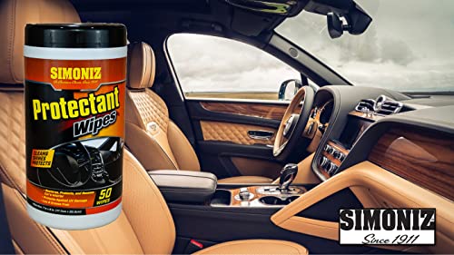 Simoniz Auto Protectant Wipes – Interior Detailer for Convenient Protection & Cleanup – Includes 50 Wipes for All Interior Surfaces Including Dashboards & Seats - Great for Cars, Trucks, SUVs, Boats