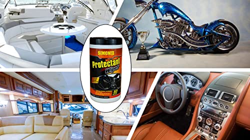 Simoniz Auto Protectant Wipes – Interior Detailer for Convenient Protection & Cleanup – Includes 50 Wipes for All Interior Surfaces Including Dashboards & Seats - Great for Cars, Trucks, SUVs, Boats