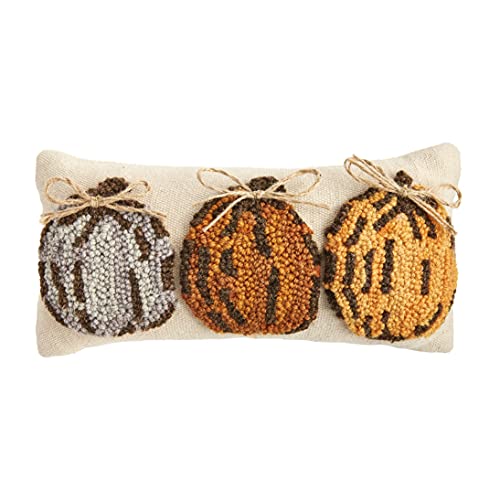 Mud Pie Fall Mini Hooked Pillow, 1 Count (Pack of 1), Pumpkin Tri