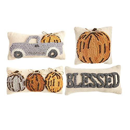 Mud Pie Fall Mini Hooked Pillow, 1 Count (Pack of 1), Pumpkin Tri