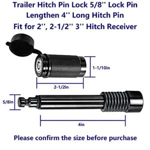Hitch Receiver Pin Lock, Trailer Hitch Lock 5/8 Inch Dia, 4 Inch Trailer Hitch Pin, Fit 2", 2.5" Hitch Receiver Class III/IV (6000Lb-12000Lb) (2 Pack)